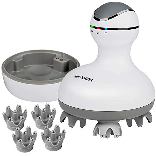 Masajeador Eléctrico de Cabeza de Cuero Cabelludo Masajeador Portátil de Mano 4 Cabezas con 84 Nodos para Estimular el Crecimiento del Cabello, Masajeador Recargable Impermeable para el Cuerpo