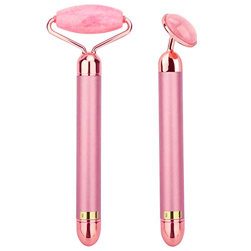 Masajeador facial con rodillo de jade eléctrico 2 en 1, kit de rodillo facial con barra de belleza Nature Quartz, piedra de masaje para ojos y brazos