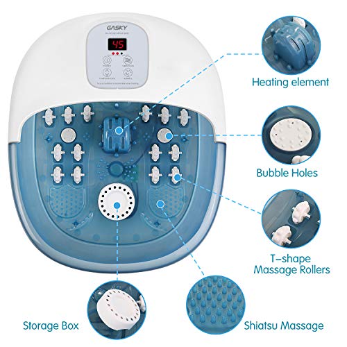 Masajeador para baños de pies con burbujas de calor y vibración, 14 rodillos de masaje Shiatsu, Tina de pedicura de temperatura ajustable para uso en el hogar