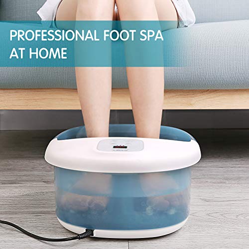 Masajeador para baños de pies con burbujas de calor y vibración, 14 rodillos de masaje Shiatsu, Tina de pedicura de temperatura ajustable para uso en el hogar