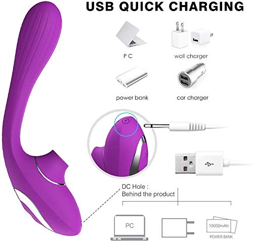 Mạsajeạdor Portátil Succiónạdọr de Clítórîs,3 En 1 Vībrǎdøręș Sęxụạl para Mujęr Puņțó Ġ y Clítøríș, Vībrǎdør Mǎsǎjeǎdor para Mujer Grandes, USB Recargable con Silencioso 10 Modós de Vibrạción Succión