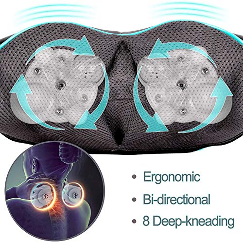 Masajeador Shiatsu de espalda, hombros y cuello con calor - Masaje Cervical - almohada amasadora 3D de tejido profundo para cuello, espalda, hombros, pies, piernas - masaje eléctrico de cuerpo entero