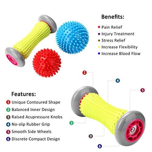 Masajeadores de Pies - RIGHTWELL Rodillo Masaje Pies y Masajeadores de Pelotas para Fascitis Plantar,Músculo,Cervical, Espalda, Nalgas, Hombro, Brazos