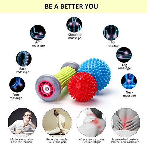 Masajeadores de Pies - RIGHTWELL Rodillo Masaje Pies y Masajeadores de Pelotas para Fascitis Plantar,Músculo,Cervical, Espalda, Nalgas, Hombro, Brazos