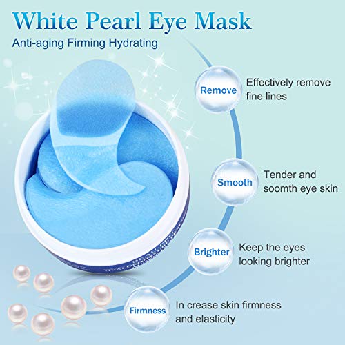 Máscara para los ojos, Mascarilla Antiarrugas Almohadillas antienvejecimiento Colágeno Gel Ojos con polvo de perla y ácido hialurónico para círculos oscuros arrugas líneas finas 60 parches