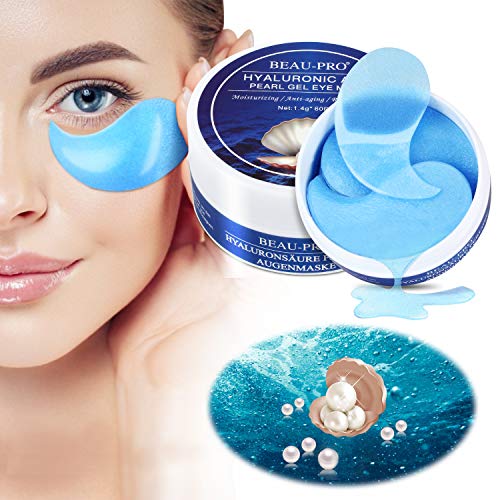 Máscara para los ojos, Mascarilla Antiarrugas Almohadillas antienvejecimiento Colágeno Gel Ojos con polvo de perla y ácido hialurónico para círculos oscuros arrugas líneas finas 60 parches