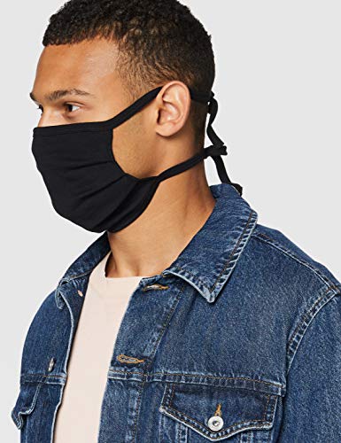 Máscara reutilizable de Oscar Apparels, 100% algodón con sello de BCI (Better Cotton Initiative) y Cinta Ajustable, Negra Adulto (10 pack)