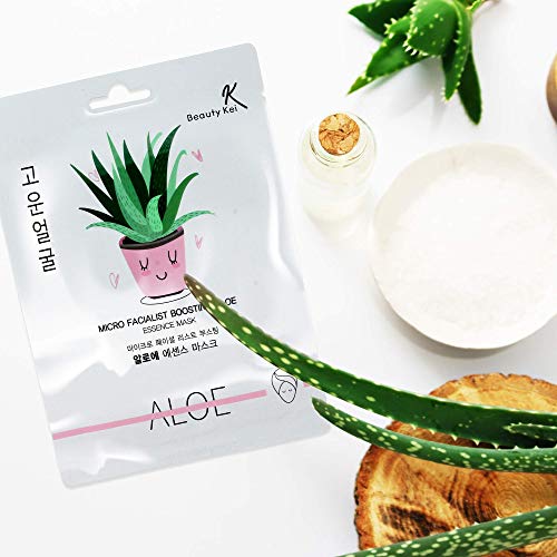 Mascarilla coreana para el cuidado de la piel Aloe Vera Hidratante Profundo Anti-envejecimiento Anti-Arrugas Hidratación Profunda, Paquete de 10