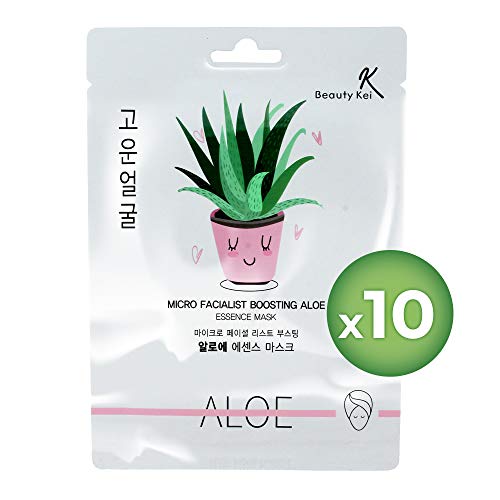 Mascarilla coreana para el cuidado de la piel Aloe Vera Hidratante Profundo Anti-envejecimiento Anti-Arrugas Hidratación Profunda, Paquete de 10