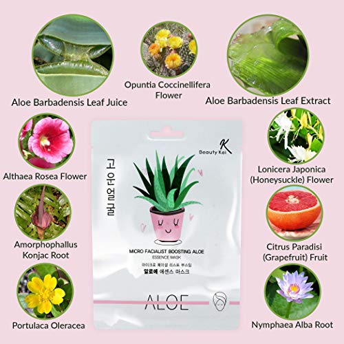 Mascarilla coreana para el cuidado de la piel Aloe Vera Hidratante Profundo Anti-envejecimiento Anti-Arrugas Hidratación Profunda, Paquete de 10