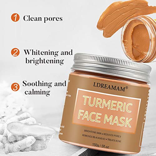 Mascarilla de arcilla cúrcuma, Mascarillas Hidratantes, Mascarilla exfoliante facial, limpieza profunda y refinación de poros, Reduce puntos negros, espinilla y grano de acné