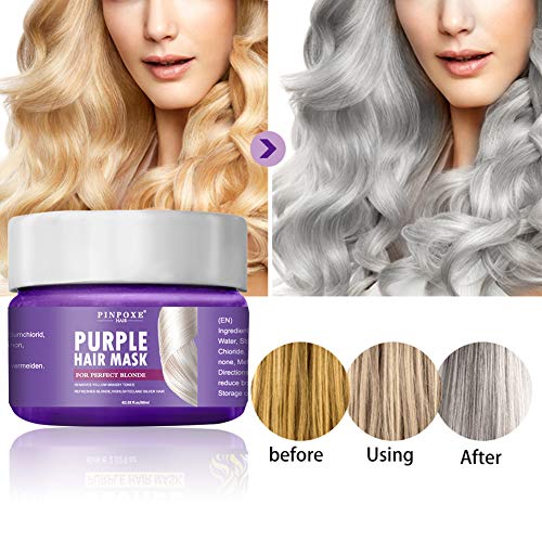 Mascarilla de Pelo Morado,No Yellow Mask, Para Tintes Color Platino, Blanco y Gris,Acondicionador y Reparación de Cabello Seco, Dañado y Decolorado