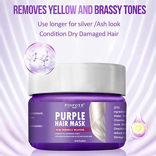 Mascarilla de Pelo Morado,No Yellow Mask, Para Tintes Color Platino, Blanco y Gris,Acondicionador y Reparación de Cabello Seco, Dañado y Decolorado