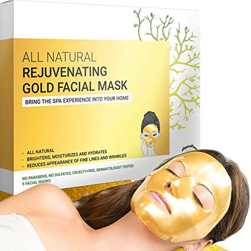 Mascarilla Facial Dorada- Mascarillas faciales en láminas de hidrogel premium para el cuidado y la belleza de la piel, hidratantes y antienvejecimiento
