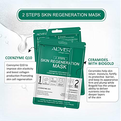 Mascarilla facial hidratante, paquete de 5 con esencia de colágeno Coenzima Q10, antienvejecimiento, antioxidante, suaviza la piel, fortalece la primavera de la piel