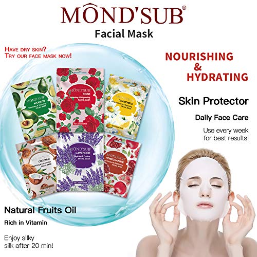 Mascarilla Hojas Por MOND'SUB-The Ultimate Collection para cada piel Día Condición de Día Las máscaras faciales de la piel Preocupaciones-Nutriente y refrescantes e Iluminadora -Natural Frutas y Esenc