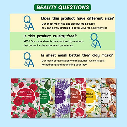 Mascarilla Hojas Por MOND'SUB-The Ultimate Collection para cada piel Día Condición de Día Las máscaras faciales de la piel Preocupaciones-Nutriente y refrescantes e Iluminadora -Natural Frutas y Esenc