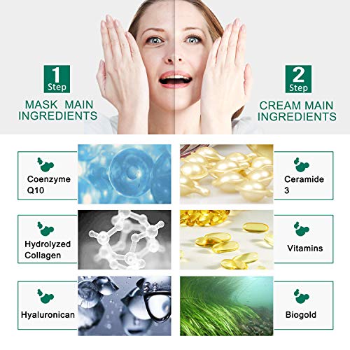 Mascarilla regeneradora de la piel, ceramidas con biogold y coenzima Q10 con colágeno, resistencia de regeneración celular de 2 pasos, hidrata y mejora la elasticidad de la piel, suaviza las arrugas