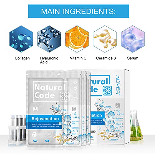 Mascarillas faciales hidratantes y rejuvenecedoras naturales Vitmin para rostro y cuello, 360 cuidados faciales, llenos de colágeno y coenzima Q10,