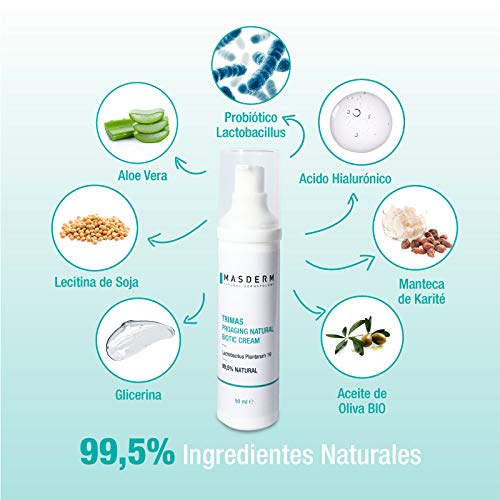 MASDERM | Crema Facial con PRObióticos 99,5% natural | Efecto dual de acción flash y prolongada | Hidratación, vitalidad y firmeza del rostro de forma rápida y eficaz | Trimas PROaging Natural 50 ml