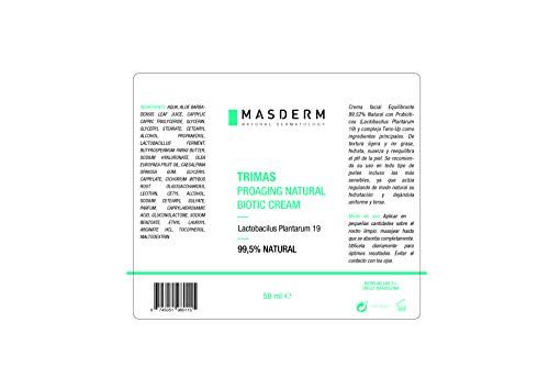 MASDERM | Crema Facial con PRObióticos 99,5% natural | Efecto dual de acción flash y prolongada | Hidratación, vitalidad y firmeza del rostro de forma rápida y eficaz | Trimas PROaging Natural 50 ml