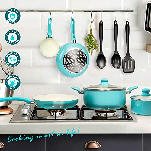 Masthome Juego de Baterías de Cocina 25 Piezas,Cacerolas,Ollas y Sartenes Antiadherentes,Utensilios de Cocina de Inducción de Aluminio con Tapas