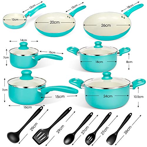 Masthome Juego de Baterías de Cocina 25 Piezas,Cacerolas,Ollas y Sartenes Antiadherentes,Utensilios de Cocina de Inducción de Aluminio con Tapas