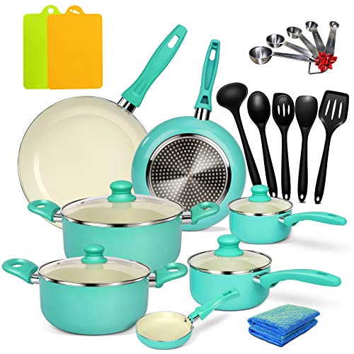 Masthome Juego de Baterías de Cocina 25 Piezas,Cacerolas,Ollas y Sartenes Antiadherentes,Utensilios de Cocina de Inducción de Aluminio con Tapas