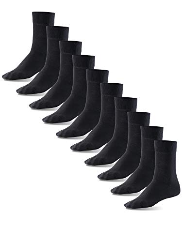 Mat & Vic’s Calcetines Clásicos de Vestir para Hombre y Mujer, Algodón, Certificado Oeko-Tex 100, cómodos (10 pares, negro, UK 9-12 / EU 43-46)