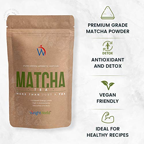 Matcha Tea 100 gr | Té Matcha Ceremonial Japones, Polvo de Té 100% Natural, Dieta Detox Adelgazante, Aumenta Energía, Metabolismo, Potente Antioxidante Rico en Vitamina A, K y E, Sin Gluten, Vegano