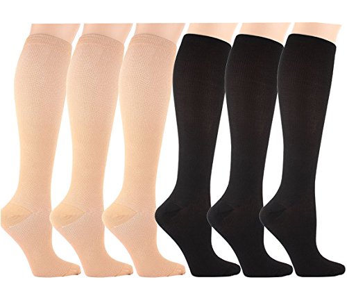 Matchwill 6 Pares Rodilla Alta Calcetines/Medias de Compresión para Hombres y Mujeres - Ejercicio/Correr/Enfermeras/Médico/Embarazo/Maternidad/Viajes/Vuelo/Aumenta la Resistencia/Reduce la Fatiga