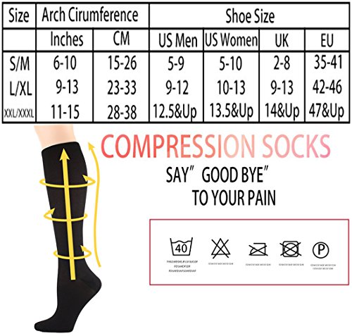 Matchwill 6 Pares Rodilla Alta Calcetines/Medias de Compresión para Hombres y Mujeres - Ejercicio/Correr/Enfermeras/Médico/Embarazo/Maternidad/Viajes/Vuelo/Aumenta la Resistencia/Reduce la Fatiga