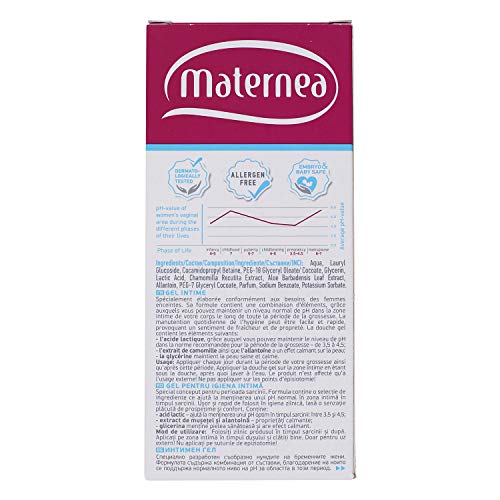 Maternea Íntimo Gel de Lavado Femenino Especialmente Desarrollado para Cuidar a fondo el Equilibrio Específico del Ph durante el embarazo y después del nacimiento - 200 ml