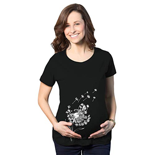 Maternidad soplando diente de león flor divertido embarazo camiseta para las mujeres negro