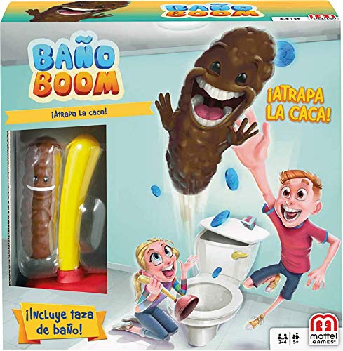 Mattel Games Baño Boom, Atrapa la Caca, juego de mesa infantil (Mattel FWW30)