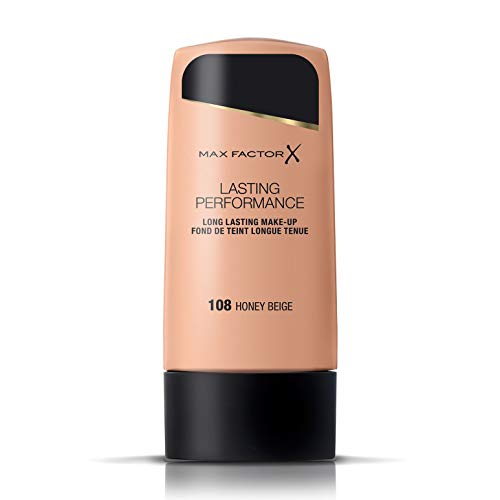 Max Factor Lasting Performance Base de Maquillaje Líquida Tono 108 Honey Beige - 35 ml (el paquete puede variar)