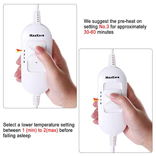 MaxKare Calienta Camas Eléctrico Individual 150 x 80cm Manta Electrica 3 Niveles de Temperatura Sistema Protección por Sobrecalentamiento Poliéster Lavar a Máquina