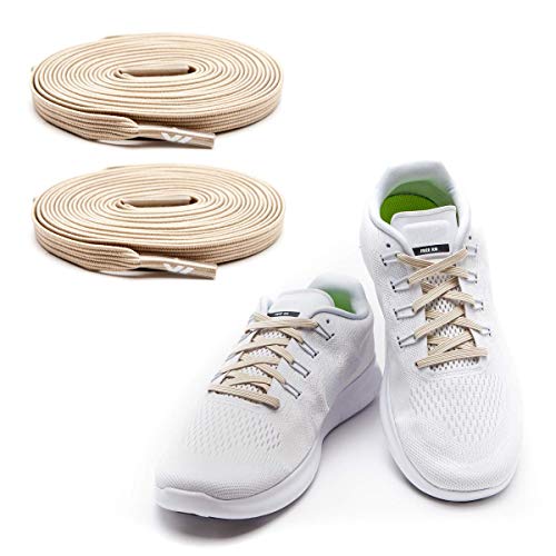 MAXX laces Cordones elásticos y planos, tensión ajustable para no tener que atar los zapatos, fáciles de usar, compatibles con todos los zapatos (beige)