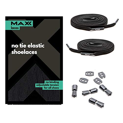 MAXX laces Cordones elásticos y planos, tensión ajustable para no tener que atar los zapatos, fáciles de usar, compatibles con todos los zapatos (Schwarz)
