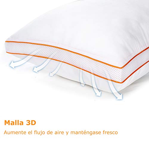 Maxzzz Almohadas Antiácaros Pack 2 Almohadas de Hotel 42x70 cm Almohadas Transpirable Firmeza Media con Suave Fibra 3D +Fibra de Soporte 7D