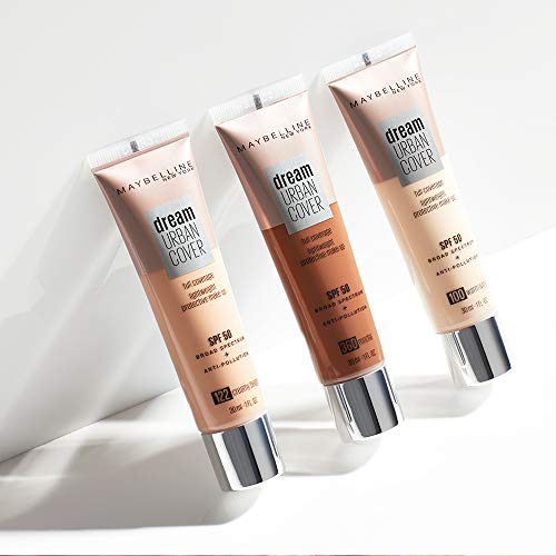 Maybelline New York Dream Urban Cover Tono 220 Natural Beige Base de Maquillaje con Spf 50 y Antioxidantes 21 g