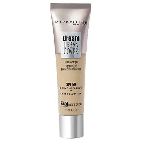 Maybelline New York Dream Urban Cover Tono 220 Natural Beige Base de Maquillaje con Spf 50 y Antioxidantes 21 g