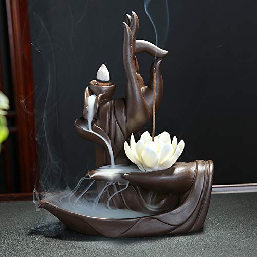 Mayco Bell Zen Lotus - Quemador de Incienso con 10 Conos de Incienso de reflujo, Quemador de Cono de Incienso de cerámica
