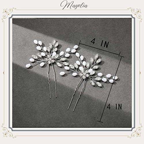 Mayelia - Horquillas para el pelo de novia de cristal con flores plateadas para el pelo para mujeres y niñas (paquete de 2)