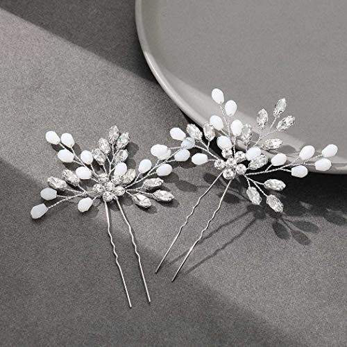 Mayelia - Horquillas para el pelo de novia de cristal con flores plateadas para el pelo para mujeres y niñas (paquete de 2)