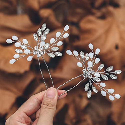 Mayelia - Horquillas para el pelo de novia de cristal con flores plateadas para el pelo para mujeres y niñas (paquete de 2)