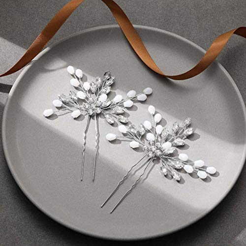 Mayelia - Horquillas para el pelo de novia de cristal con flores plateadas para el pelo para mujeres y niñas (paquete de 2)