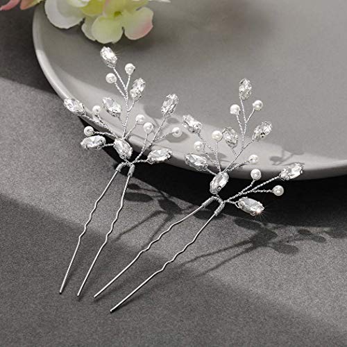 Mayelia - Horquillas para el pelo de novia de cristal con perlas plateadas para novias y niñas (paquete de 2)