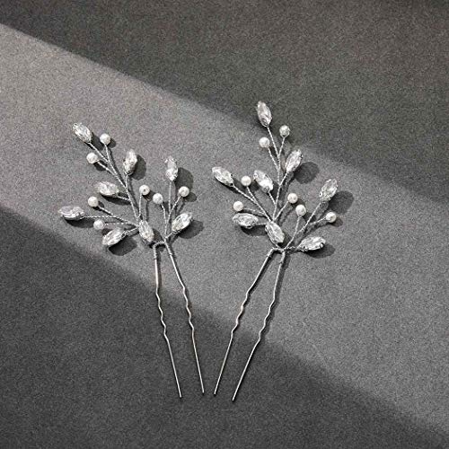 Mayelia - Horquillas para el pelo de novia de cristal con perlas plateadas para novias y niñas (paquete de 2)