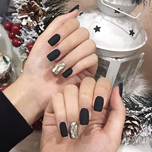 Mayelia Uñas Postizas Mate Uñas Postizas negras 24 Piezas Cubierta Completa Artes Arcílicas Prensa cuadrada larga en Uñas para Mujeres y Niñas